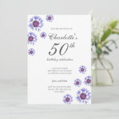Blue Floral Wildflower 50ste verjaardagsfeest Kaart (Staand voorkant)