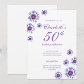 Blue Floral Wildflower 50ste verjaardagsfeest Kaart (Voorkant / Achterkant)