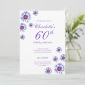 Blue Floral Wildflower 60ste verjaardagsfeest Kaart (Staand voorkant)
