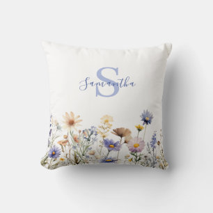 Blue Floral Wildflower gepersonaliseerd Kussen