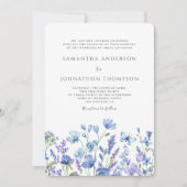 Blue Floral Wildflower Meadow Wedding Invitation Kaart (Voorkant)