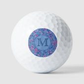 Blue Floral William Morris Custom Initiaal Dames Golfballen (Voorkant)