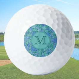 Blue Floral William Morris Custom Initiaal Dames Golfballen