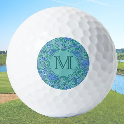 Blue Floral William Morris Custom Initiaal Dames Golfballen