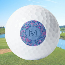 Blue Floral William Morris Custom Initiaal Dames Golfballen