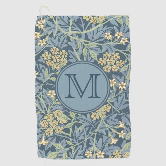 Blue Floral William Morris Custom Initiaal Dames Golfhanddoek (Voorkant)