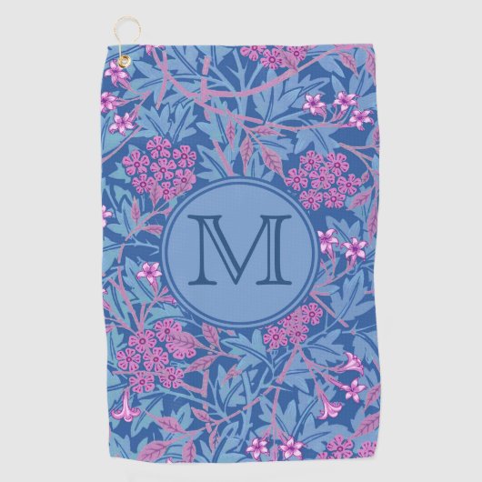 Blue Floral William Morris Custom Initiaal Dames Golfhanddoek (Voorkant)