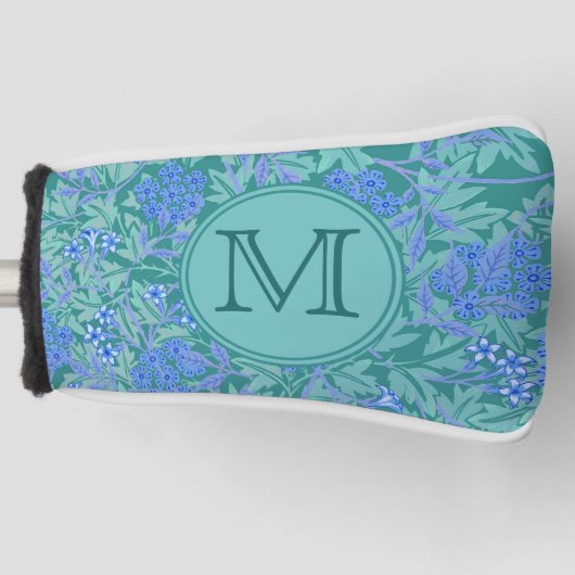 Blue Floral William Morris Custom Initiaal Dames Golfheadcover (Voorkant)