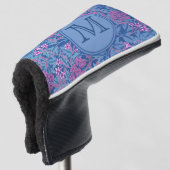 Blue Floral William Morris Custom Initiaal Dames Golfheadcover (3/4 voorkant)