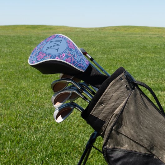 Blue Floral William Morris Custom Initiaal Dames Golfheadcover (Insitu)