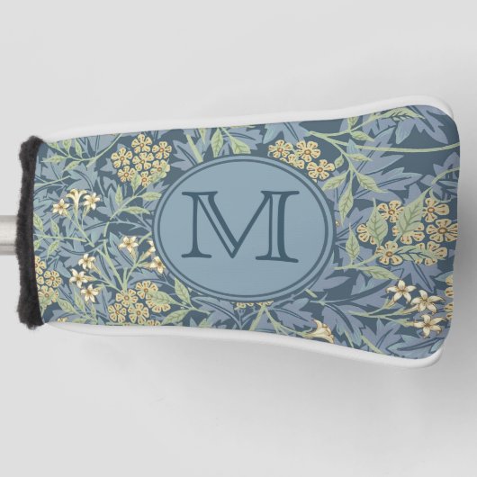 Blue Floral William Morris Custom Initiaal Dames Golfheadcover (Voorkant)