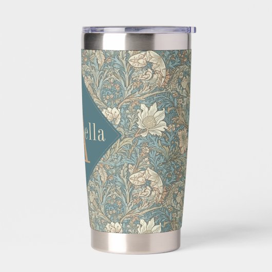 Blue Floral William Morris Elegant Monogram Geïsoleerde Drinkbeker (Links)