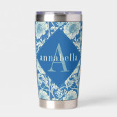 Blue Floral William Morris Elegant Monogram Geïsoleerde Drinkbeker (Voorkant)