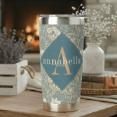 Blue Floral William Morris Elegant Monogram Geïsoleerde Drinkbeker