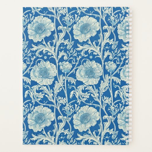 Blue Floral William Morris Elegant Monogram Planner (Achterkant)