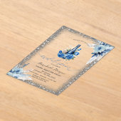 Blue Floral Wine Bottle Glitter Lijst Baby shower Acryl Uitnodigingen (Laagn)