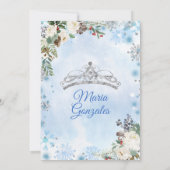 Blue Floral & Winter Holiday Mis Quince Birthday Kaart (Achterkant)