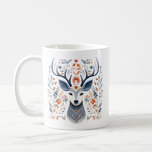 Blue Floral Winter Stag Mok (Links)