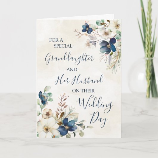 Blue Floral Winter Wedding Day Granddaughter Bedankkaart (Voorkant)
