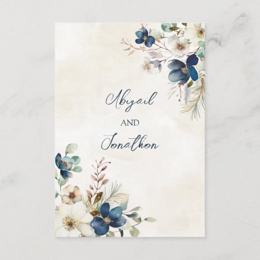 Blue Floral Winter Wedding Direction Insert Informatiekaartje (Achterkant)