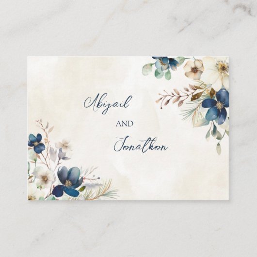 Blue Floral Winter Wedding QR code Details Insert Informatiekaartje (Achterkant)