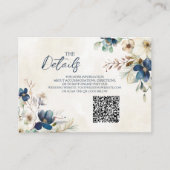 Blue Floral Winter Wedding QR code Details Insert Informatiekaartje (Voorkant)