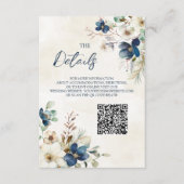Blue Floral Winter Wedding QR code Details Insert Informatiekaartje (Voorkant)