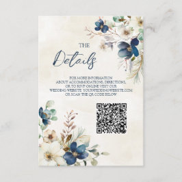 Blue Floral Winter Wedding QR code Details Insert Informatiekaartje