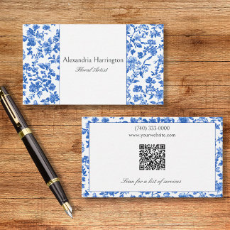 Blue Floral with QR Code Visitekaartje
