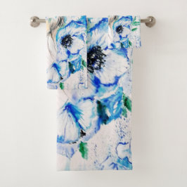 Blue Floral Woman Bath Towel Set Bad Handdoek