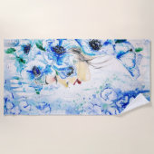 Blue Floral Woman Fantasy Beach Towel - schilderen Strandlaken (Voorkant)