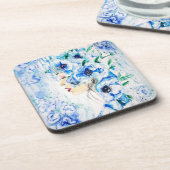 Blue Floral Woman Fantasy Painting Bier Onderzetter (Linkerzijde)