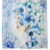 Blue Floral Woman Fantasy Shower Curtain Douchegordijn (Voorkant)