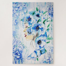 Blue Floral Woman Puzzle Fantasy Legpuzzel