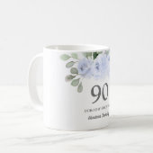 Blue Floral Womans 90th Birthday Gift Koffiemok (Voorkant links)