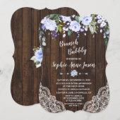 Blue Floral Wood Brunch en Bubbly Vrijgezellenfees Kaart (Voorkant / Achterkant)
