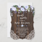 Blue Floral Wood Brunch en Bubbly Vrijgezellenfees Kaart (Voorkant)
