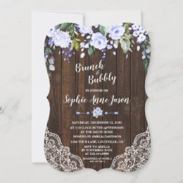 Blue Floral Wood Brunch en Bubbly Vrijgezellenfees Kaart