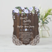 Blue Floral Wood Brunch en Bubbly Vrijgezellenfees Kaart (Staand voorkant)