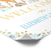 Blue Floral Woodland Animals Baby shower Welkom Poster (Hoek)