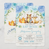 Blue Floral Woodland Animals Boy Baby shower Kaart (Voorkant / Achterkant)