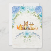 Blue Floral Woodland Animals Boy Baby shower Kaart (Achterkant)