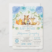 Blue Floral Woodland Animals Boy Baby shower Kaart (Voorkant)