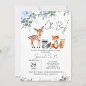 Blue Floral Woodland Baby shower Invitation Kaart (Voorkant)