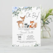 Blue Floral Woodland Baby shower Invitation Kaart (Staand voorkant)