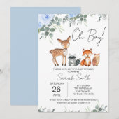 Blue Floral Woodland Baby shower Invitation Kaart (Voorkant / Achterkant)