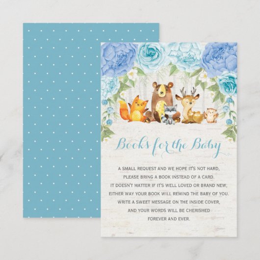 Blue Floral Woodland Forest Dieren Boekaanvraag Informatiekaartje (Voorkant / Achterkant)