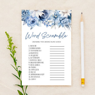 Blue Floral Word Scramble Vrijgezellenfeest spel Briefpapier