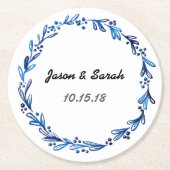 Blue Floral Wreate  Ronde Kartonnen Onderzetter (Voorkant)