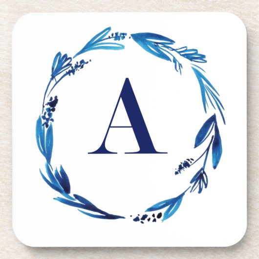 Blue Floral Wreath A Bier Onderzetter (Voorkant)